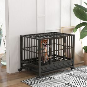 43" Heavy Duty Dog Crate Cage Kennel with Lockable Wheels
