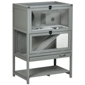 Wooden Hamster Cage with Storage Shelf, Large Rat Mouse Habitat Including Seesaw, Small Animal Cage with Sliding Tray, Wide Ramp for Racing, Run (Option: Grey-960x450x230 mm)