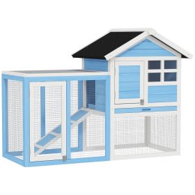 48" Wooden Rabbit Hutch Bunny Cage with Waterproof Asphalt Roof, Fun Outdoor Run, Removable Tray and Ramp, for Rabbits, Chickens, Ducks, Light B (Option: Sky Blue-980x620x200 mm)