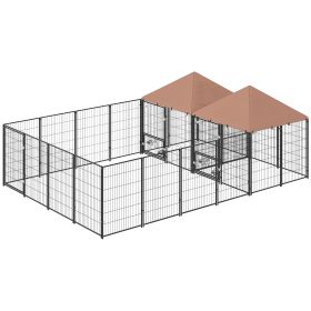Large Outdoor Dog Kennel with 2 Rooms, Rotating & Adjustable Height Bowls, 13.5' x 9.4' x 5.1' (Option: Coffee-1160x740x240 mm)