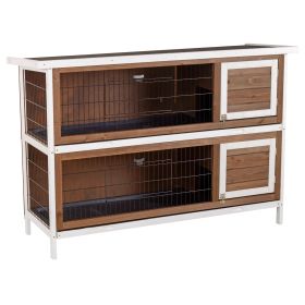 Wooden Rabbit Hutch w/ Dividers Asphalt Roof for Small Animals & Outdoors, Brown (Option: Coffee Brown-1470x570x220 mm)