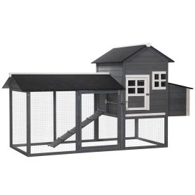 84" Wooden Chicken Coop, Hen House Outdoor with Run Nesting Box, Asphalt Roof, Removable Tray, Ramp, Poultry Cage for 2-3 Chickens, Gray (Option: gray-1275x655x160 mm)