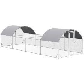Large Metal Chicken Run with Water-Resistant and Anti-UV Cover, Door, for 20-24 Chickens, Silver (Option: Silver-1960x300x170 mm)