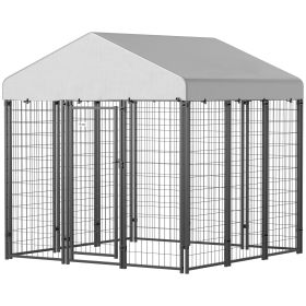 Outdoor Dog Kennel with Roof with Escape-proof Lock, UV-Resistant & Waterproof Cover, 6' x 6' x 6', Silver (Option: Silver-1360x620x270 mm)