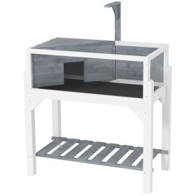 Wooden Tortoise Habitat with Storage Shelf, Tortoise Enclosure with Clear Windows, Openable Top, Lamp Holder, Gray (Option: Gray-935x550x160 mm)