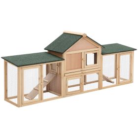 Rabbit Cage Outdoor, Rabbit House 83" 2 Story Deluxe XL Wooden Rabbit Hutch Big Bunny Cage w/ Ladder and Run (Option: Natural-995x750x180 mm)