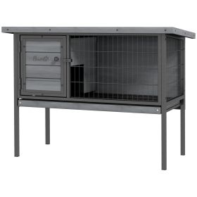 Wooden Rabbit Hutch Elevated with No Leak Tray, Openable Roof for Indoor/Outdoor, Gray (Option: Gray-995x505x160 mm)