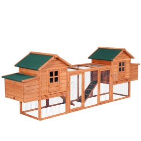 124" Dual Chicken Coop Wooden Large Chicken House Rabbit Hutch Hen Poultry Cage Backyard with Outdoor Ramps and Nesting Boxes (Option: Natural Wood 2-1130x610x240 mm)