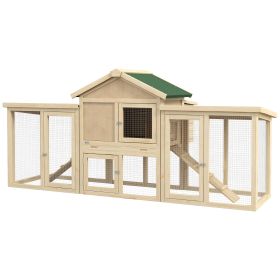 Wooden Chicken Coop ith Nesting Box, Double Runs, Removable Tray, Ramps, for Garden Backyard (Option: Natural Wood-990x730x300 mm)