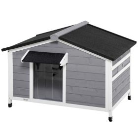 Wooden Cabin Style Outdoor Dog House with Openable Roof, Removable Bottom, Windows, Curtain, Foot Covers, Gray (Option: Gray-1050x700x210 mm)