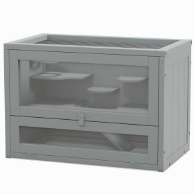 2-Level Hamster Cage with Openable Top, Door, Shelf, Ladder, Gray (Option: Gray-660x160x455 mm)