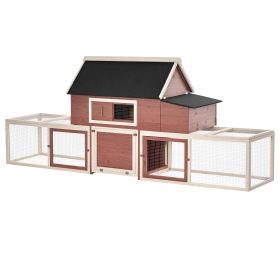 Wooden Chicken Coop, Outdoor Chicken Cage Poultry Hen House with Nesting Box, Double Runs, Asphalt Roof, Ramp (Option: Reddish Brown and White-1190x630x190 mm)