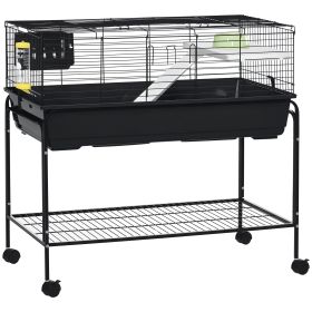 Two-Story Small Animal Cage Removable from Stand, Guinea Pig Cage with Shelf & Wheels, Pet Habitat for Hedgehog, Chinchilla, Ferret, 39" x 20.5" (Option: Grey-1055x675x280 mm)