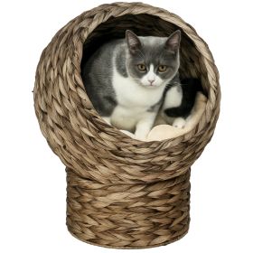 Handwoven Elevated Cat Bed with Soft Cushion & Egg Chair Shape, Basket Bed Kitty House with Stand, Raised Wicker House for Indoor Cats, 20" H, G (Option: Dark Gray-420x420x360 mm)
