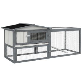 Large Rabbit Cage Outdoor 61"L Guinea Pig Hutch w/ Run Feeding Trough Removable Tray Ramp Asphalt Roof, White (Option: White-880x580x240 mm)