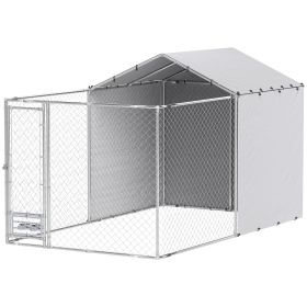 Galvanized Chain Link Large Outdoor Dog Kennel with Waterproof & UV-Resistant Cover, for M&L Dogs, 13.1' x 7.5' x 7.5' (Option: Silver-1740x580x125 mm)