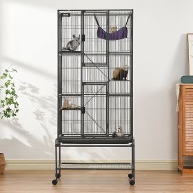 69' Metal Small Animal Cage 4-Tier Rolling Ferret Cage With Tray 3 Ramps (Option: Black)