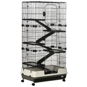 6-tier Platform Rolling Small Animal Rabbit Cage with a Large Living Space, Black (Option: Black and White-870x600x410 mm)