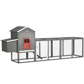 118" Extra Large Chicken Coop with Asphalt Roof, Wooden Hen Run with Slide-Out Tray and Nesting Box, Chicken Hutch for 3-6 Chickens, Gray (Option: Gray-1065x640x175 mm)