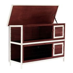 54" 2-Story Weatherproof Stackable Elevated Wooden Rabbit Hutch with Enclosed Run and Pull-Out Trays (Option: Reddish Brown-1455x555x210 mm)