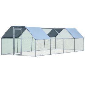 Large Chicken Coop Metal Chicken Run with Waterproof and Anti-UV Cover, Flat Shaped Walk-in Fence Cage Hen House for Outdoor and Yard Farm Use, (Option: Silver-1980x365x200 mm)