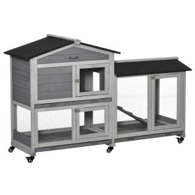 62" Wooden Mobile Rabbit Hutch with Wheels, Run Box, Slide-out Tray, Ramp (Option: Light Grey-940x780x240 mm)