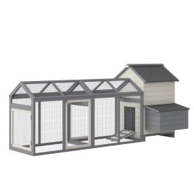 100" Chicken Coop Wooden Chicken House Large Rabbit Hutch Poultry Cage Backyard with Double Run, Nesting Box, Gray (Option: Gray-1135x635x245 mm)