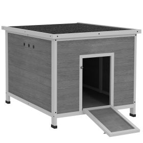 Wooden Duck Coop with Openable Roof, Removable Floor, Double Doors, Ramp, for 3-6 Ducks, Chickens, 30" x 38" x 30" (Option: Light Gray-1070x830x180 mm)