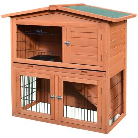 40" Wooden Rabbit Hutch Bunny Cage Small Animal House with No Leak Tray, Ramp, Weatherproof Roof for Outdoor (Option: Brown-1075x195x580 mm)