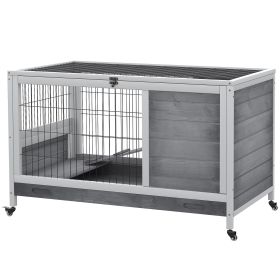 Indoor Rabbit Enclosure, Wooden Elevated Cage Habitat with Enclosed Run with Wheels - Ideal for Rabbits and Guinea Pigs (Option: Grey-955x575x180 mm)