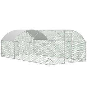 Large Chicken Coop Metal Chicken Run With Waterproof And Anti-UV Cover, Dome Shaped Walk-in Fence Cage Hen House For Outdoor And Yard Farm, 9.84 (Option: Silver)