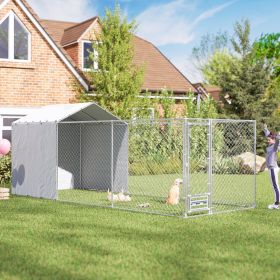 Galvanized Chain Link Large Outdoor Dog Kennel with Waterproof & UV-Resistant Cover (Option: Silver-1740x580x125 mm)