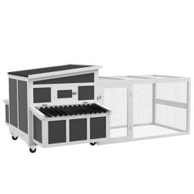 Wooden Chicken Coop with Nesting Box, Pull Out Tray, Run, Perches, Ramp, Windows for 6 Chickens, Dark Gray (Option: Gray-1020x885x240 mm)