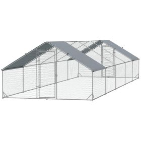 Large Chicken Coop with Waterproof and Anti-UV Cover, Spire Shaped for Outdoor and Yard Farm Use, 9.8' x 32.8' x 6.4' (Option: Silver-2030x420x200 mm)