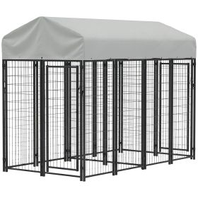 Outdoor Dog Kennel with Two-Room Design, Water-Resistant & Sun-Proof Cover, for S, M, L Dogs, 8' x 4' x 6' (Option: Silver-1360x620x320 mm)
