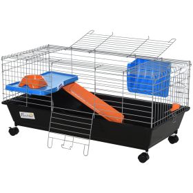 35"L Small Animal Cage with Food Dish, Water Bottle, Hay Feeder, Platform, Ramp for Chinchilla, Black (Option: Black-915x475x180 mm)