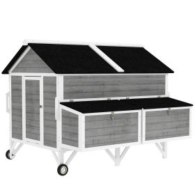 59" Wooden Chicken Coop w/ Wheels, Handles, 2 Nesting Boxes, 2 Trays, 4 Perches, Chicken Tractor for 4-6 Chickens, Gray (Option: Gray-1070x950x120 mm)