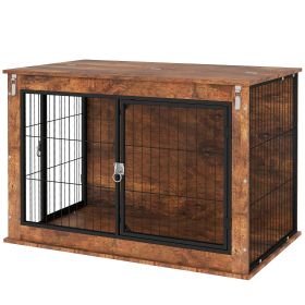 39" Dog Crate Furniture with Flip-up Top Opening, 2 Doors, Dog Kennel Furniture for Large Dogs, Rustic Brown (Option: Rustic Brown-1120x735x130 mm)