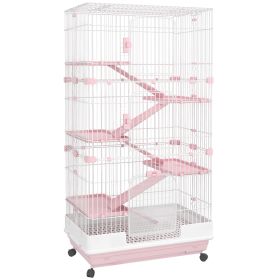 32"L 6-Level Small Animal Cage Rabbit Hutch with Universal Lockable Wheels, Slide-out Tray for Bunny, Chinchillas, Ferret, Pink (Option: Pink-835x380x555 mm)