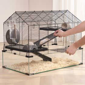 Wire Hamster Cage Habitat 29.5in Pet Rodent Gerbil Mice Small Animal House (Option: Black)