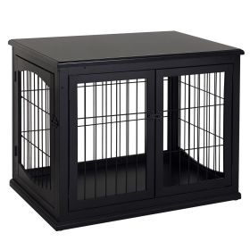Dog Crate Furniture, 32" Small Dog Cage End Table with 2 Doors, Lockable Door, Puppy Kennel Indoor, Black (Option: Black-880x200x690 mm)