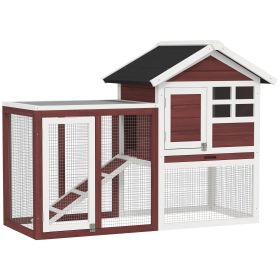 49" Wooden Rabbit Hutch Bunny Cage with Waterproof Asphalt Roof, Fun Outdoor Run, Removable Tray and Ramp, for Rabbits, Chickens, Ducks, Brown (Option: Brown and White-980x620x200 mm)