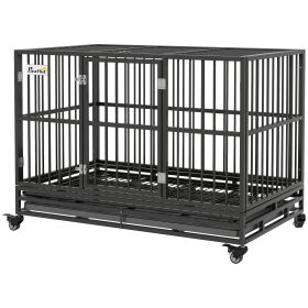 48" Heavy Duty Dog Crate Metal Cage Kennel with Lockable Wheels, Double Door and Removable Tray, gray (Option: Gray-1265x800x205 mm)