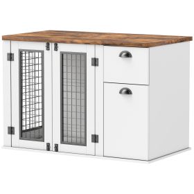 44" Furniture Dog Crate with Double Door, Storage & Drawer for Medium Sized Dogs, White (Option: White-1260x700x195 mm)