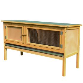 Wooden Rabbit Hutch Bunny Cage with Openable Waterproof Roof, No Leak Tray Solid Fir Wood Build for Rabbits, Chickens, Ducks, Indoor/Outdoor (Option: Yellow-1220x485x160 mm)