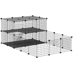 Pet Playpen with Door, Metal Mesh Cage with Mallet, Black (Option: Black-380x155x440 mm)