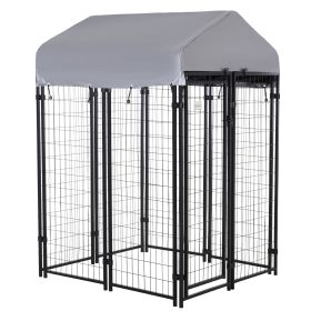 Outdoor Dog Kennel with Roof, 4' x 4' x 6' Heavy Duty Welded Wire Dog Playpen Enclosure with Escape-proof Lock, UV-Resistant & Waterproof Cover, (Option: Silver-1500x620x200 mm)