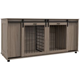 71" Modern Dog Kennel Furniture with Removable Divider, Storage for 2 Small Dogs or 1 Large Dog, Walnut (Option: Brown-1950x740x160 mm)
