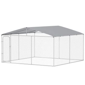 Dog Kennel Outdoor Dog Run w/ Canopy, 13' x 13' x 7.5' (Option: Silver-1735x410x120 mm)