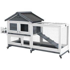 65" Wooden Rabbit Hutch, Pet Playpen with Openable Roof & Storage Box for Rabbits and Small Animals, Gray (Option: Gray-970x745x240 mm)
